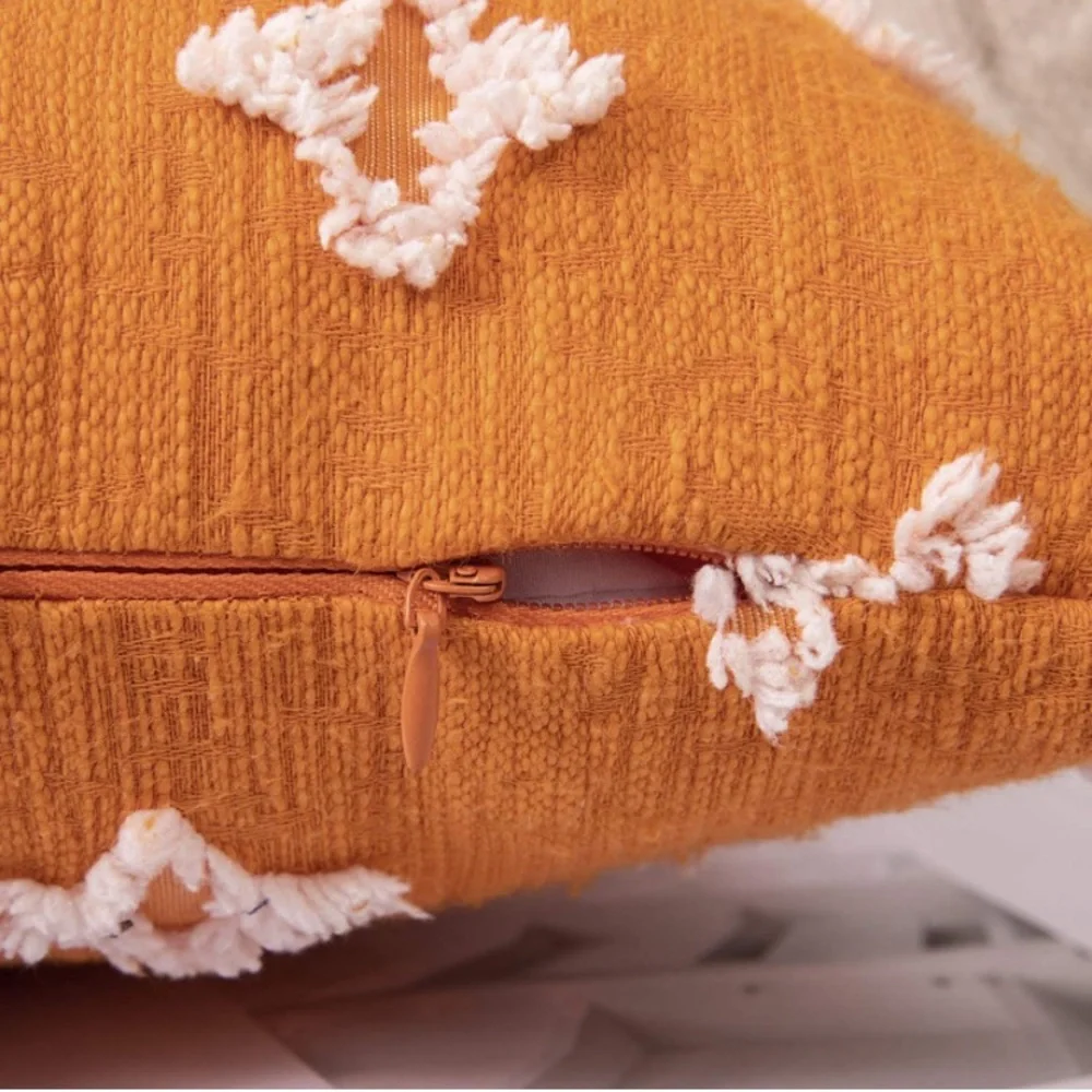 Luxe Home | Boho Chic Tangerine & White Embroidered Jacquard Throw Pillow Covers